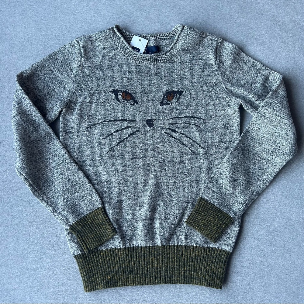 Gap ~ Knit Sweater ~ Cat Sketch Design ~ Girls Size Medium 8 ~ Brand New!